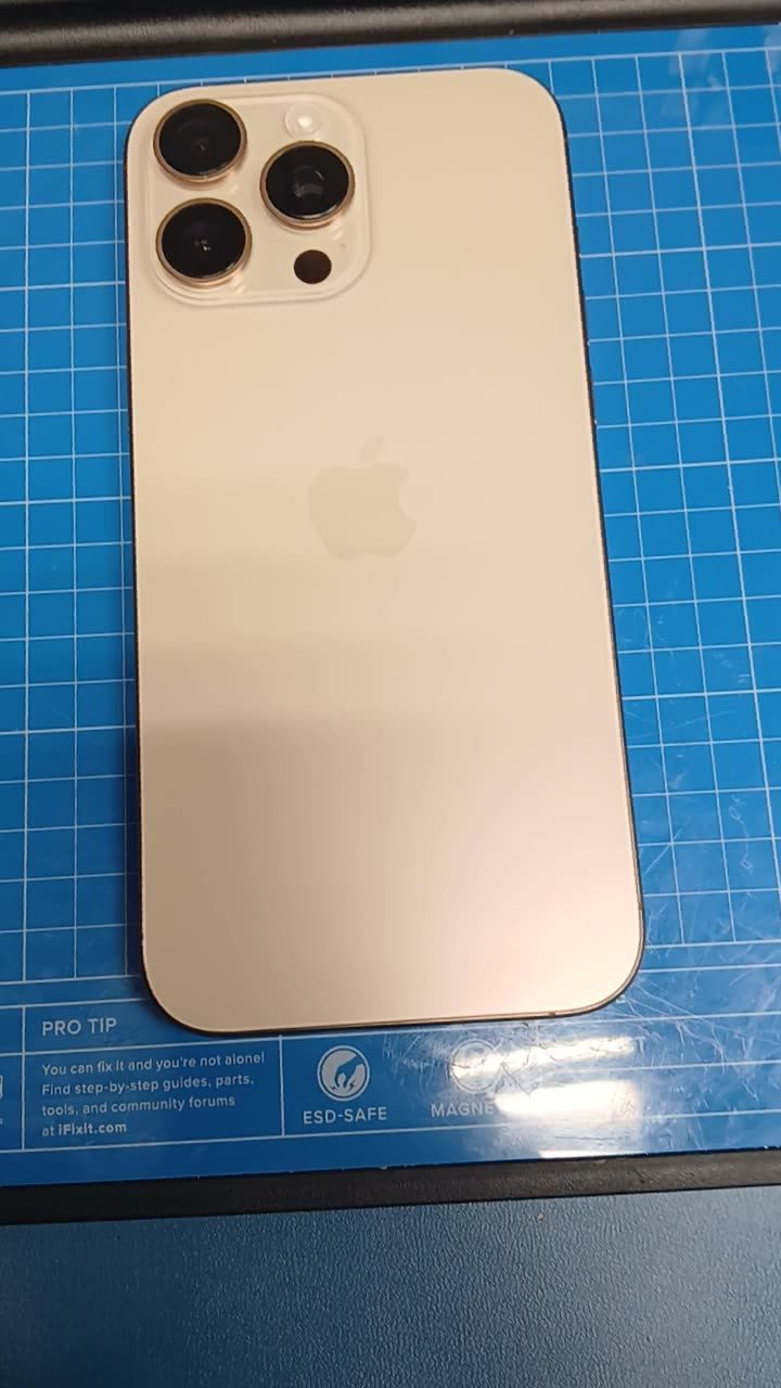 The same iPhone 16 Pro Max after repair: new back glass, clean and intact around the cameras